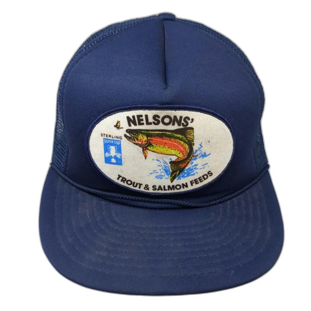 Mohr's Trucker Hat Blue One Size Snapback Nelsons Trout & Salmon Feeds Fishing